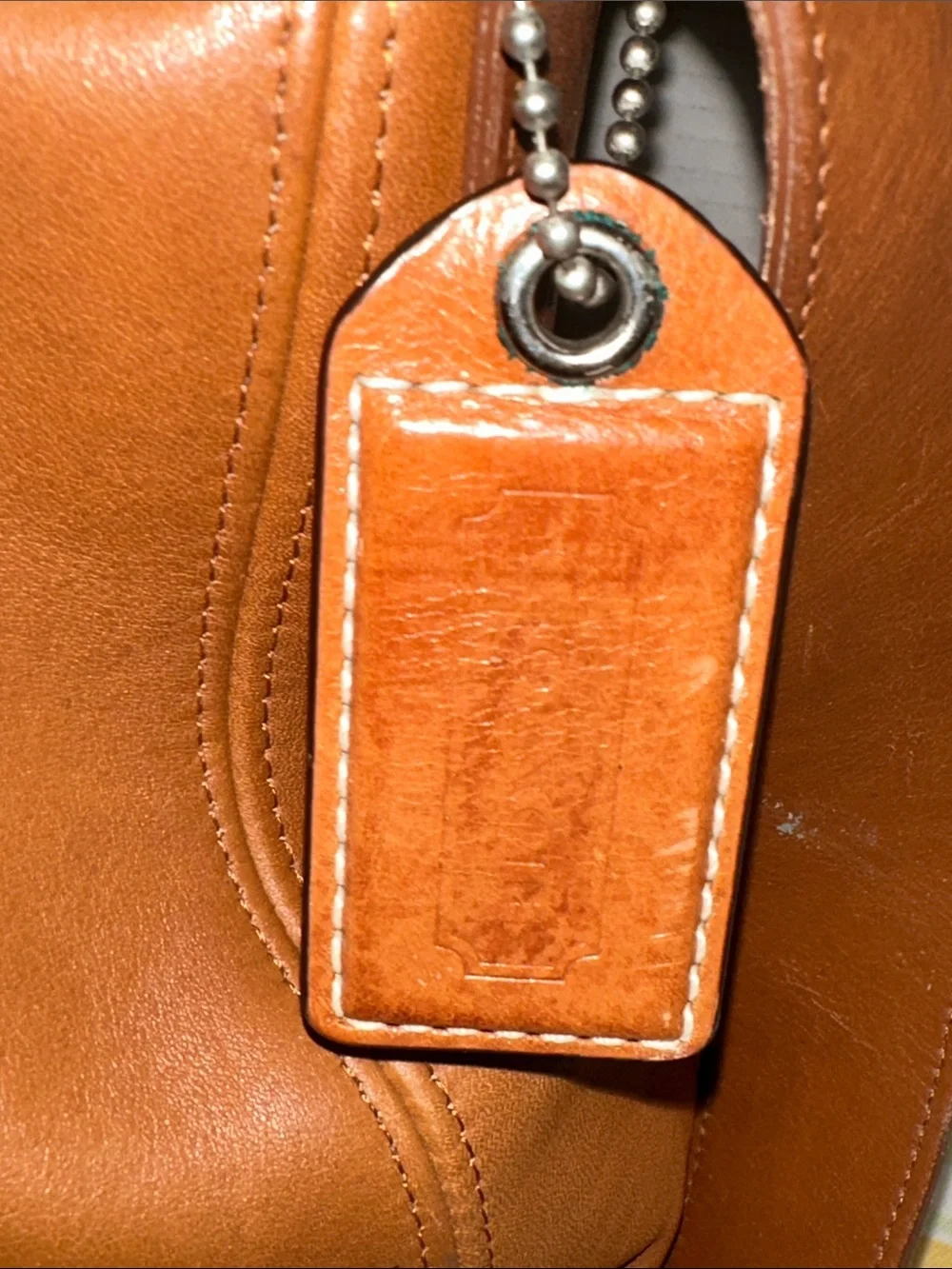 Vintage Coach Brown Leather Shoulder Bag with Brass Ring Detail #4161